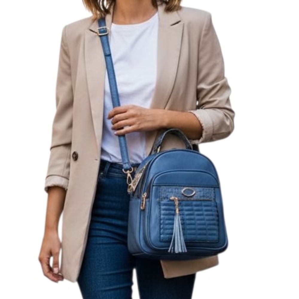 Blue Convertible Backpack Crossbody Purse
